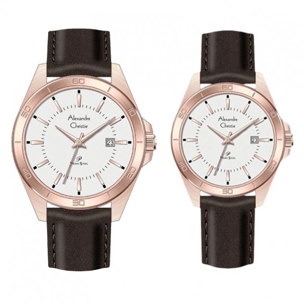 Alexandre Christie AC 1011 Rosegold White Brown Leather Couple